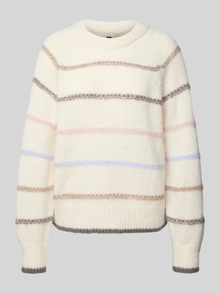 PIECES Sweter z dzianiny o kroju regular fit z raglanowymi rękawami model ‘NELIA’ Złamany biały 2