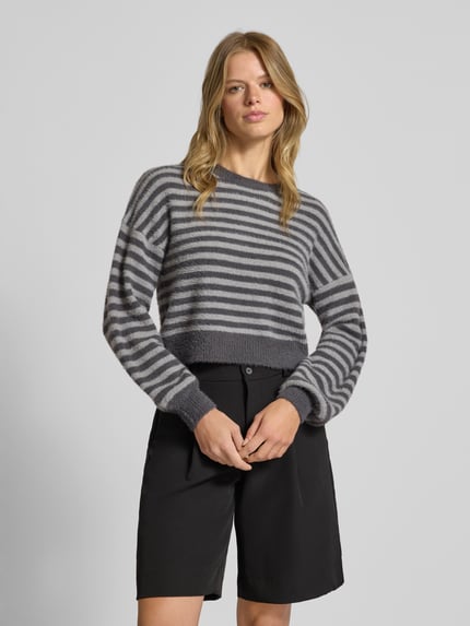 ONLY Relaxed Fit Strickpullover mit Allover-Muster Modell 'PIUMO' Hellgrau 4