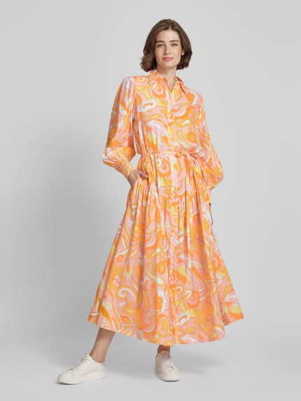 HERZENS Maxikleid mit Allover-Muster aus Leinen-Viskose-Mix Orange 1