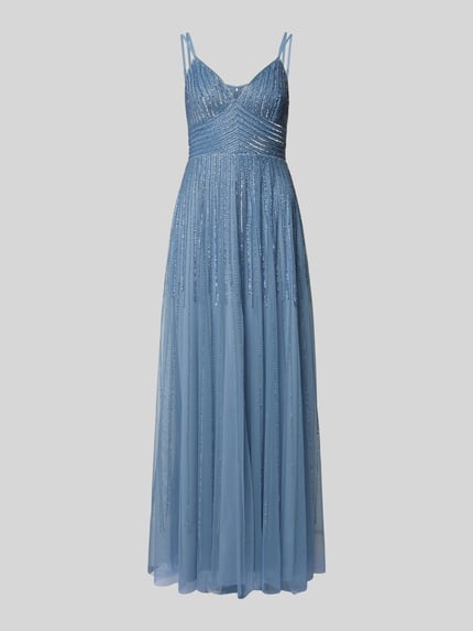 Lace & Beads Abendkleid mit Strasssteinbesatz Rauchblau 2