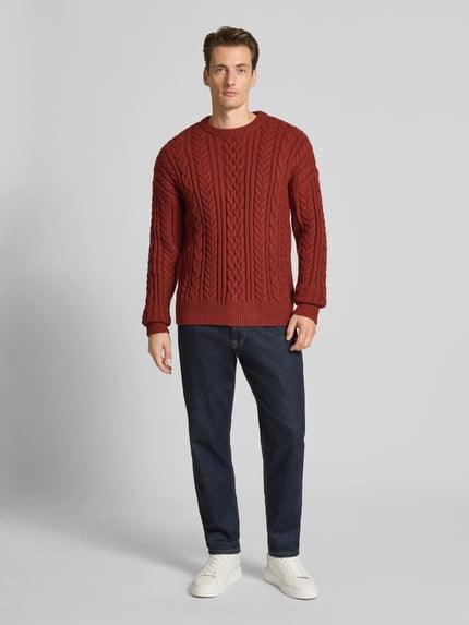 Jake*s Studio Men Strickpullover mit Zopfmuster Rot 1
