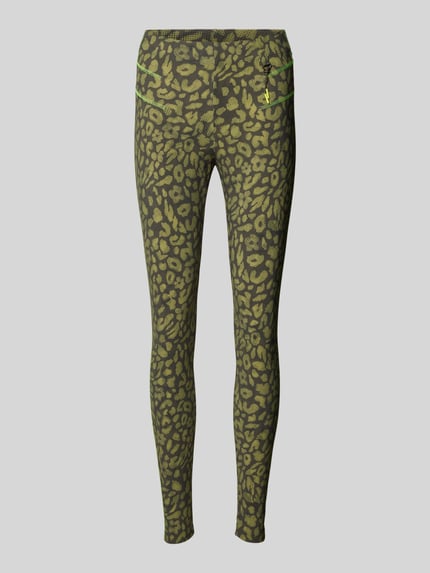 Marc Cain Legginsy sportowe z ozdobnymi szwami Khaki 2