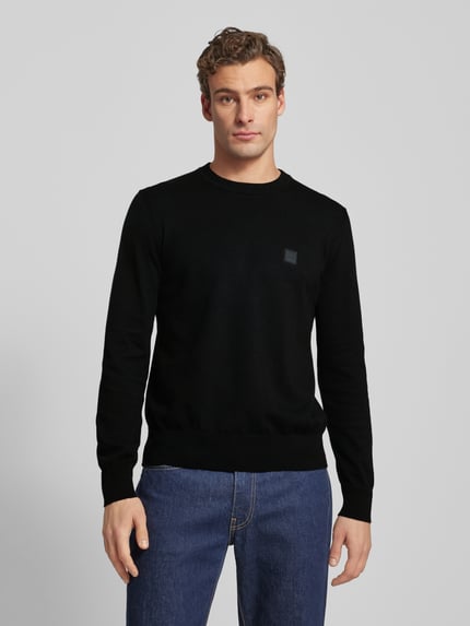 BOSS Orange Gebreide pullover met ronde hals, model 'Kanovano' Zwart - 4
