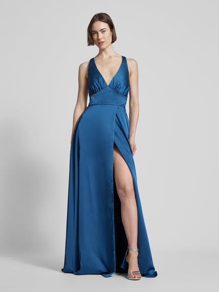 LUXUAR FASHION Sukienka wieczorowa z dekoltem w serek Błękitny 4