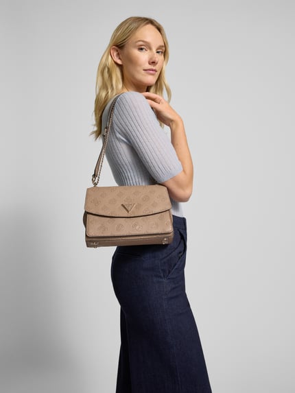 GUESS Torba na ramię z fakturowanym wzorem z logo model ‘CRESIDIA’ Szarobrązowy 1