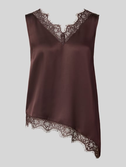 Regular Fit Top aus Satin mit Spitzenbesatz Shop The Look MANNEQUINE