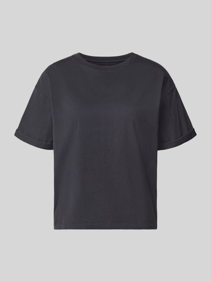 Produktfoto, zwart t-shirt met ronde hals, los model, korte mouwen met vaste mouwboord, puur katoen, Model 'ROSIE' van ba&sh, ruglengte bij maat S: 56 cm