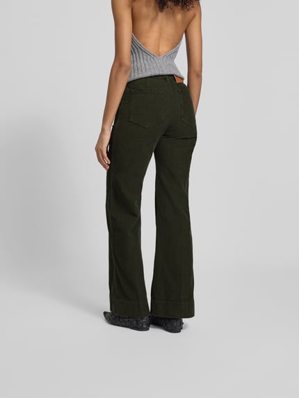Victoria Beckham High rise wide fit corduroy broek Kaki - 5