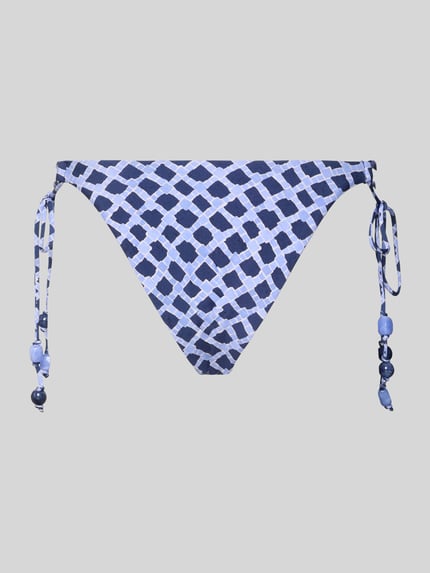 Produktfoto, Bikini-Slip mit seitlicher Schnürung Modell 'MARSEILLE' von Seafolly im blauen Allover-Look, Material-Mix mit Stretch-Anteil.