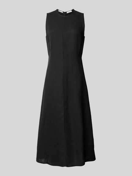 Productfoto, Shaped Fit Freizeitkleid aus reinem Leinen van Marc O'Polo, uni zwart, midi, ronde hals, mouwloos, rits, linnen
