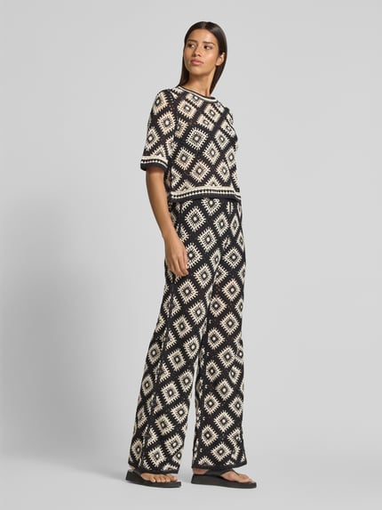 Jake*s Collection Stoffen broek met gehaakt kant en elastische band Zwart - 1