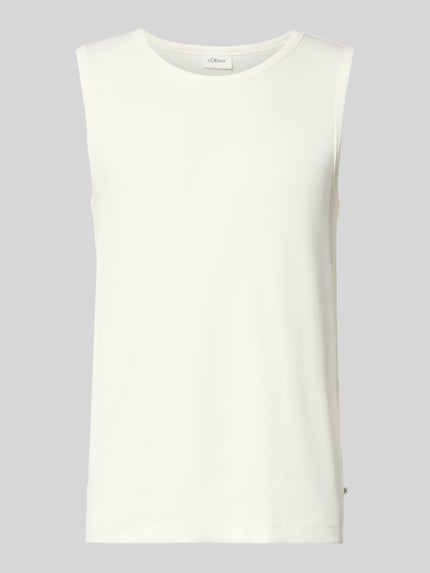 Produktfoto, Slim Fit Tank Top aus Baumwoll-Mix von s.Oliver RED LABEL, Optik: Unifarben, Passform: Slim-Fit, Rundhals, breite Träger, Materialverarbeitung: Feinripp, weiße Farbe, glatte Textur