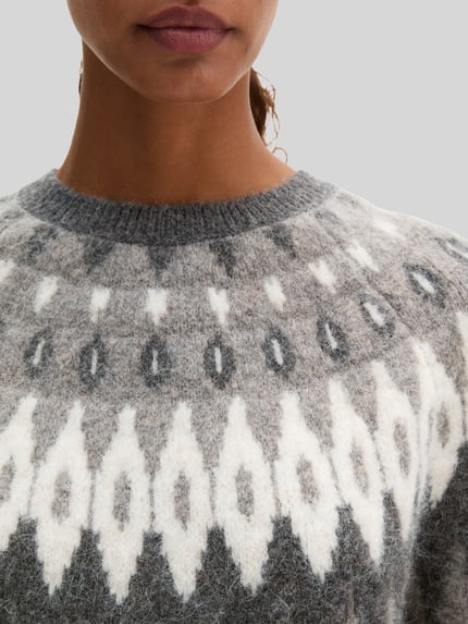 Marc O'Polo Pullover aus Wolle Alpaka mit Jacquard-Strick Taupe 3