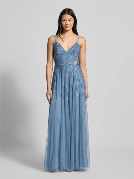 Lace & Beads Abendkleid mit Strasssteinbesatz Rauchblau 4