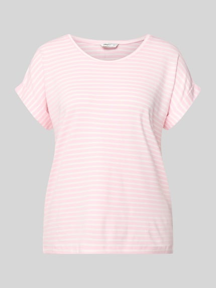 Produktfoto, Regular Fit T-shirt uit viscosemix model 'MOSTER' van Only, effen kleuren met tweekleurige look, gestreept patroon, ronde hals, korte mouw met vaste omslag, jersey materiaalverwerking