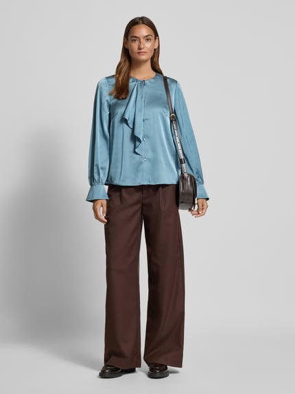 Christian Berg Woman Selection Regular Fit Satinbluse mit Volant Rauchblau 1