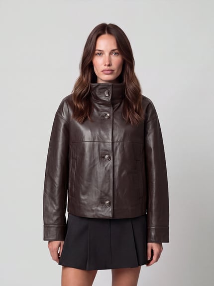 Jake*s Collection Lederjacke aus Lammnappa mit Stehkragen Schoko 4