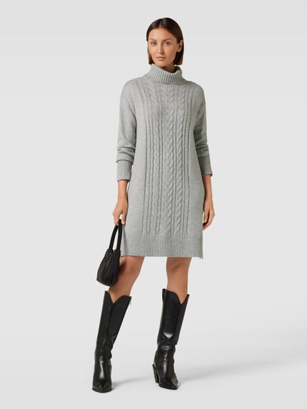 Tom Tailor Knielanges Strickkleid mit Zopfmuster Silber Melange 1