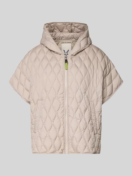 Produktfoto, Steppjacke im kurzärmeligen Design von Fuchs Schmitt, luźny krój, kaptur, zamek błyskawiczny, kieszenie, długość tyłu w rozmiarze 36: 65 cm, szerokość ramion w rozmiarze 36: 47 cm, szerokość w biuście w rozmiarze 36: 57 cm, jasny beż, pikowana powierzchnia, geometryczne wzory