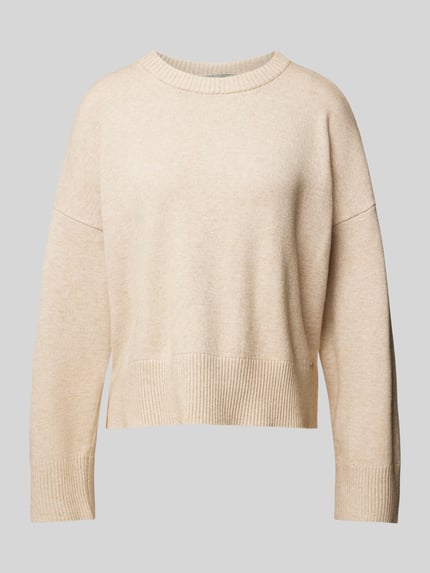 QS Sweter z dzianiny z mieszanki wiskozy z obniżonymi ramionami Beżowy 2