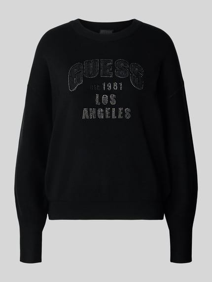 GUESS Gebreide pullover met siersteentjes, model 'LEIGHTON' Zwart - 2