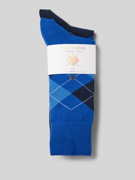 Burlington Sokken met labelapplicatie in een set van 2 paar, model 'Everyday Argyle' Donkerblauw - 3