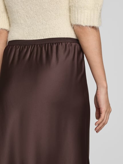 Milano Italy Midirock aus Satin mit elastischem Bund Dunkelbraun 3