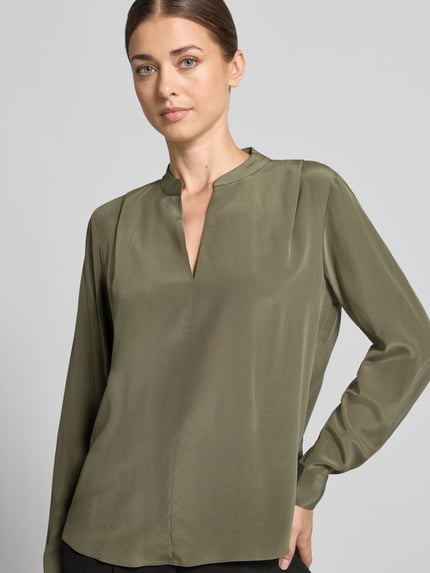BOSS relaxed fit blouse met lange mouwen van pure zijde model 'Belindina' Olijfgroen - 3