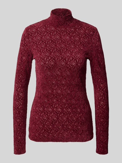 Jake*s Collection Langarmshirt mit Spitzenoptik Turtleneck Dunkelrot 1