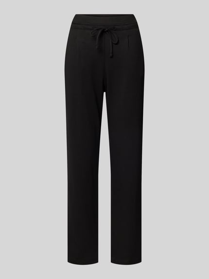 Produktfoto, Hose aus Viskose-Mix mit elastischem Bund und Tunnelzug von Christian Berg Woman, Regular Fit, schwarze Farbe, glatte Textur.