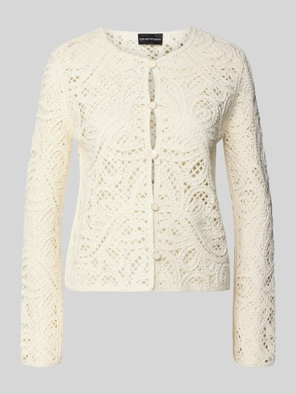 Produktfoto, Strickjacke mit Rundhalsausschnitt und Knopfleiste von Emporio Armani in Creme, Baumwoll-Mix, Slim-Fit, feine Strickstruktur