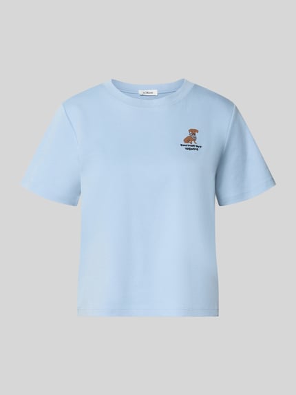 Produktfoto, lichtblauw Regular Fit T-shirt uit pure katoen van s.Oliver RED LABEL met kleine print op de borst, egale textuur