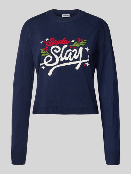 NOISY MAY® Gebreide pullover met ribboorden, model 'CLAUS' Marineblauw - 2