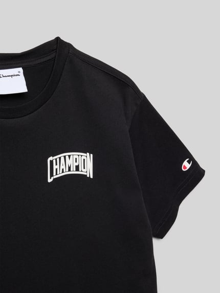 Productfoto, zwart T-Shirt met label-print en ronde hals, katoenen regular fit, T-Shirt met Label-Print en Rundhalsausschnitt van CHAMPION