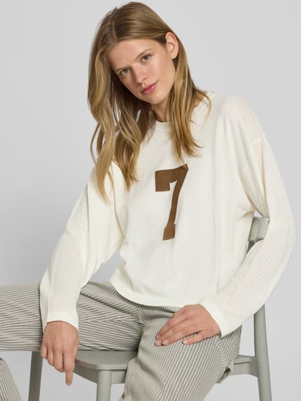 REVIEW Gebreide pullover met extra brede schouders Offwhite - 3