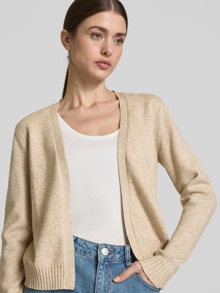 VILA Cardigan mit gerippten Abschlüssen Beige Melange 3