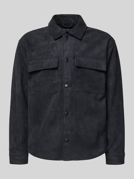 ONLY & SONS Regular fit jack in suèdelook met klepzakken op de borst, model 'RAVI' Zwart - 2