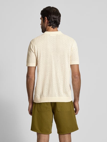 Selected Koszulka polo o kroju regular fit z efektem szydełkowym model ‘LINO’ Złamany biały 5