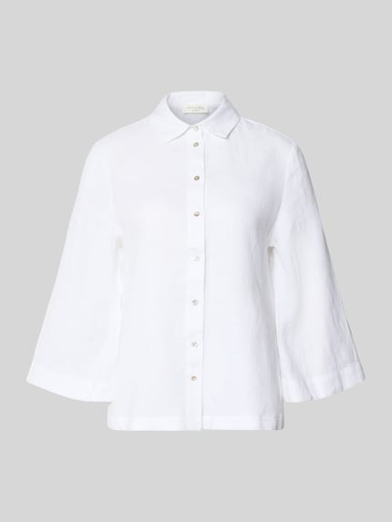 Produktfoto, Relaxed Fit Leinenbluse mit 3/4-Arm von Christian Berg Woman, weißes Leinen, Hemdblusenkragen, glatte Struktur, Knopfleiste