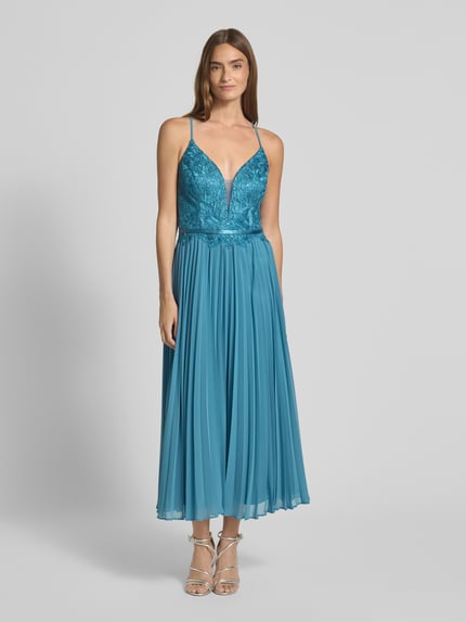 VM by Vera Mont Cocktailkleid mit Spitzenbesatz und Plisseefalten Hellblau 4