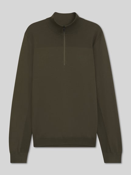 BOSS Green Sweter o kroju regular fit z dodatkiem żywej wełny model 'KN_Momentum-X QZ' Ciemnozielony 2