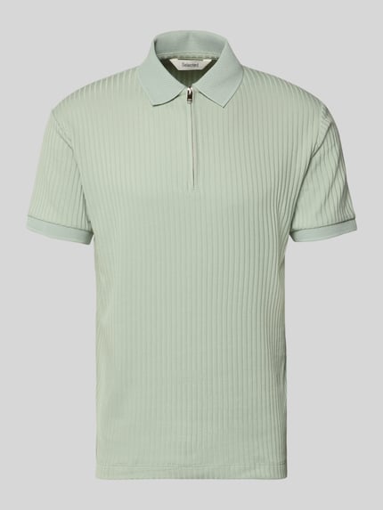Produktfoto, Regular Fit Poloshirt mit Bio-Baumwoll-Anteil Modell 'FAVE' von SELECTED HOMME, krój regular fit, jednolity, polokołnierzyk, krótki zamek, krótkie rękawy, ściągacze, prążkowana faktura