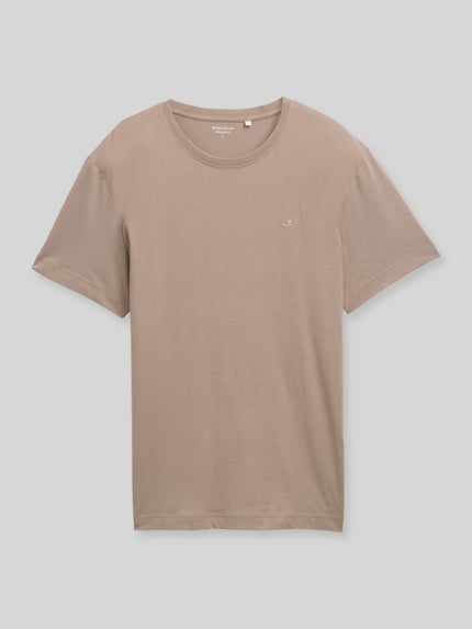 Tom Tailor Regular Fit T-Shirt aus reiner Baumwolle mit Logo-Stitching Taupe 2