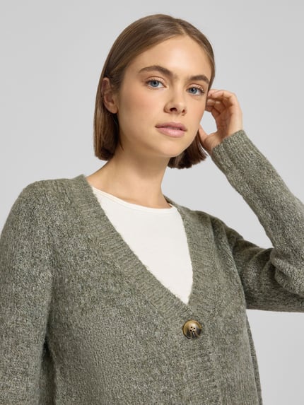 ONLY Loose Fit Strickjacke mit V-Ausschnitt Modell 'ZOEY' Oliv 3