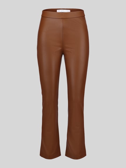 Raffaello Rossi Wide leg kunstleren broek van viscosemix model 'MACY' Camel - 2