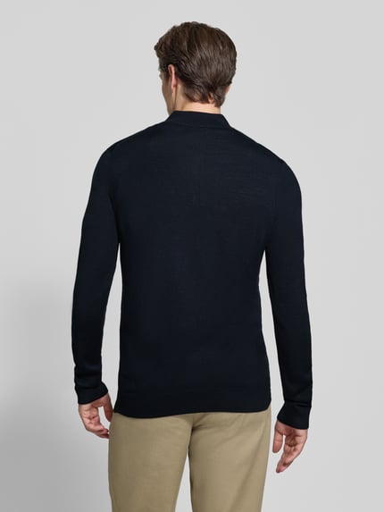Christian Berg Men Slim Fit Strickpullover aus Woll-Mix mit Troyer-Kragen Marine 5