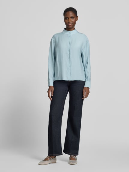 OPUS Cropped Langarmbluse mit Stehkragen Aqua 1