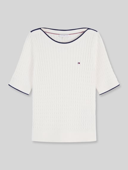Tommy Hilfiger sweter w kroju regular fit z czystej bawełny z krótkimi rękawami Écru 2
