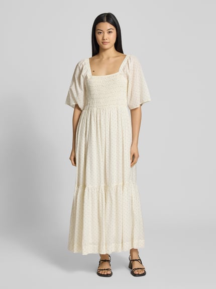 Selected Midikleid mit Smok-Details Modell 'DORA' Offwhite 4