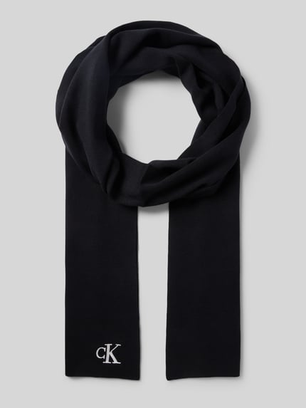 CK Calvin Klein Schal aus Viskose-Mix mit Logo-Stitching BLACK 1